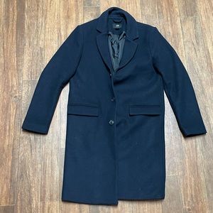 H&M | Navy Wool Blend Long Peacoat